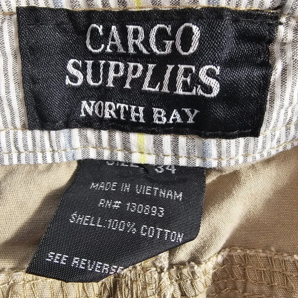 North Bay Cargo Supplies Men's Beige Cargo Shorts Size 34 Cotton Utility Pockets